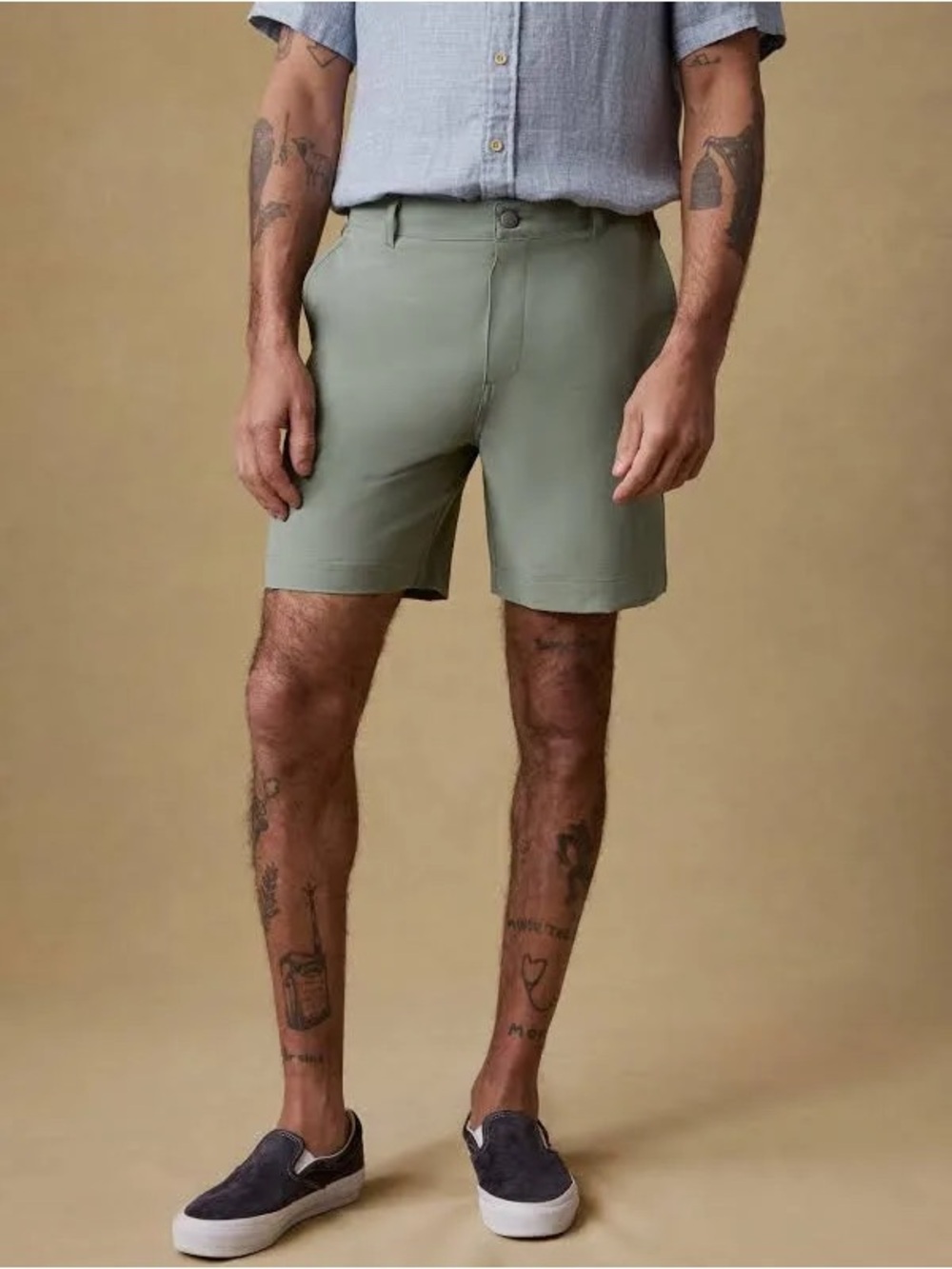 Faherty All Day Shorts Sage Olive Green Flat Front Stretch Size 33